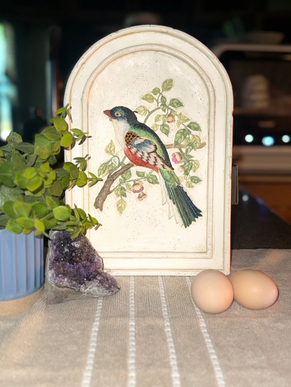 Retired Ibis & Orchid Bonded Marble Wall Plaque - Cuban Trogon (John Gould Art)